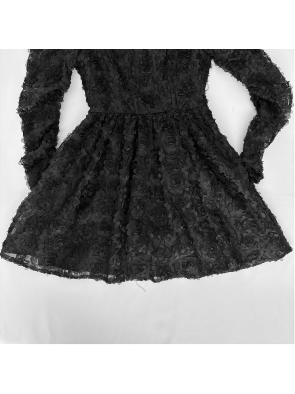 Black Halo Alister Floral Corset Mini Dress Onyx Black Long Sleeve Sz 2 - Picture 11 of 17